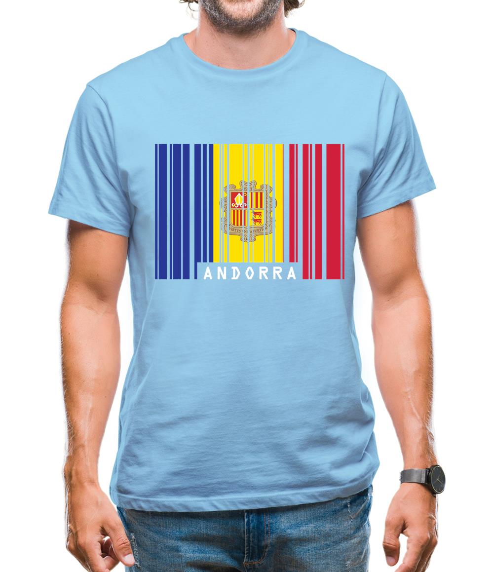 Andorra Barcode Style Flag Mens T-Shirt Andorra Barcode Style Flag Mens T-Shirt