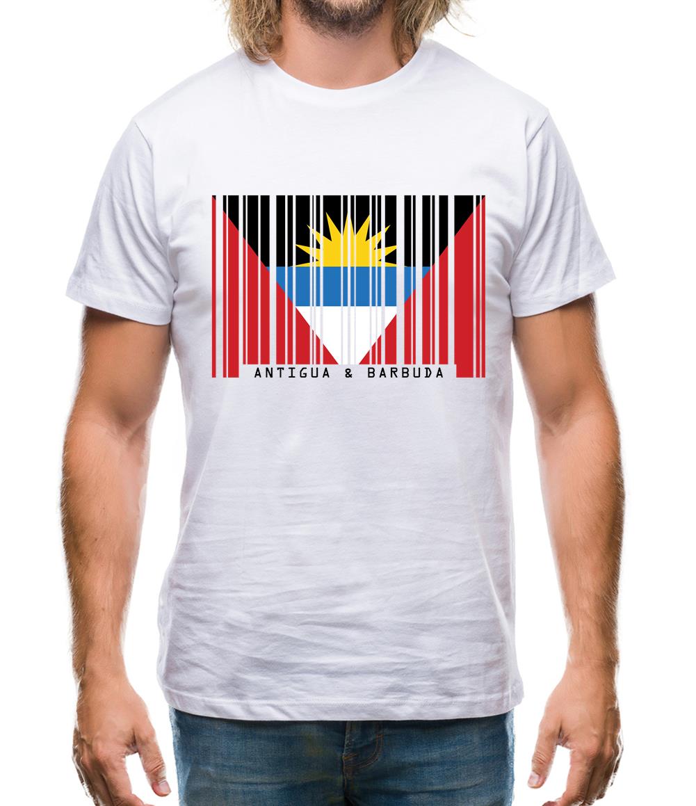 Antigua And Barbuda  Barcode Style Flag Mens T-Shirt Antigua And Barbuda  Barcode Style Flag Mens T-Shirt
