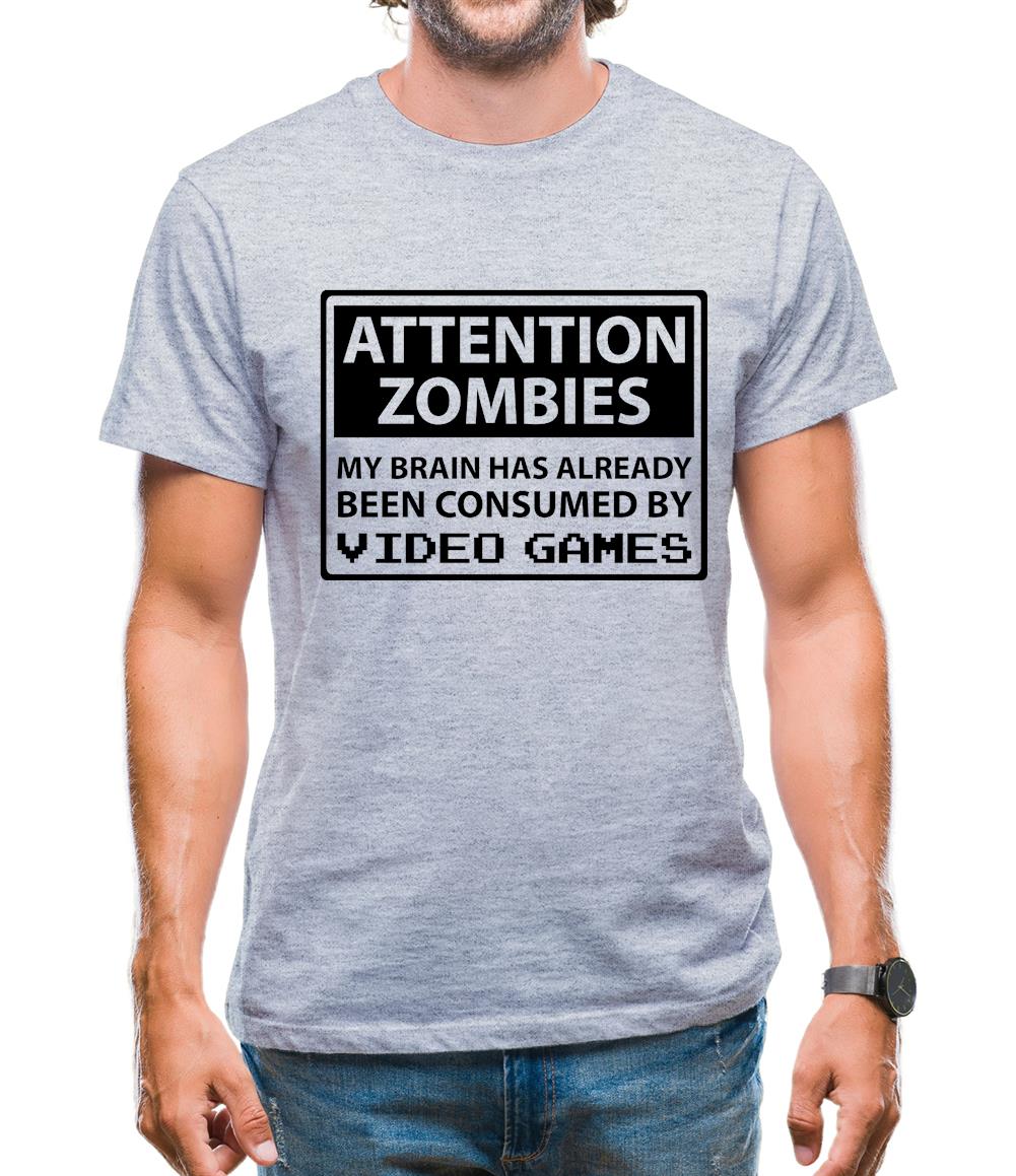 Attention Zombies - Brain Consumed By Video Games Mens T-Shirt Attention Zombies - Brain Consumed By Video Games Mens T-Shirt