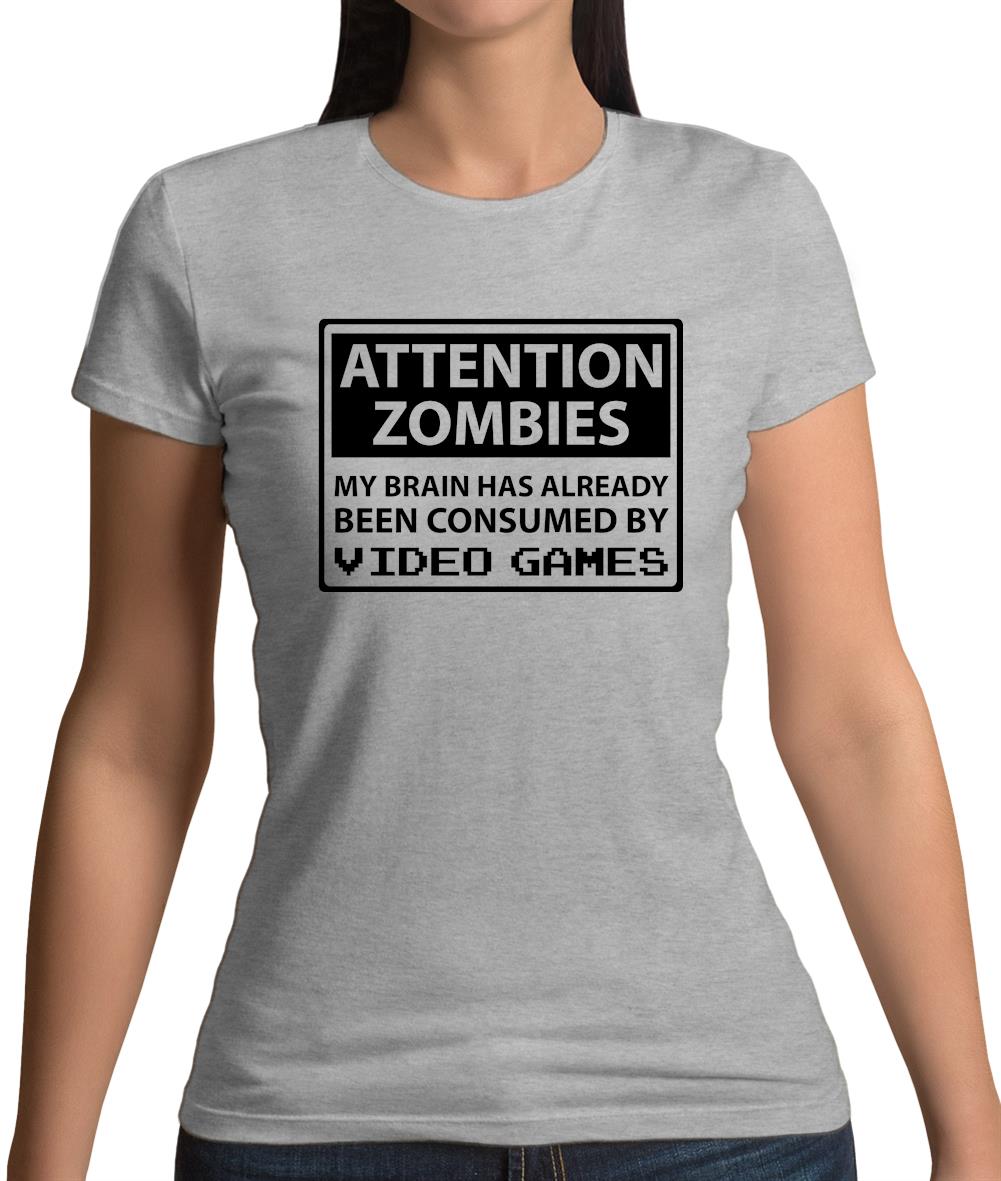 Attention Zombies - Brain Consumed By Video Games Womens T-Shirt Attention Zombies - Brain Consumed By Video Games Womens T-Shirt