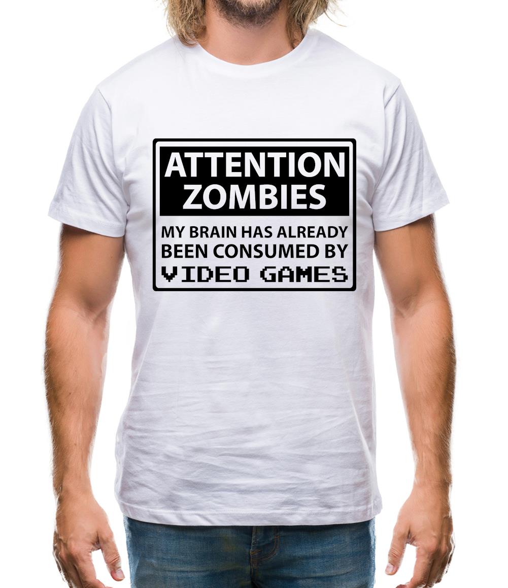Attention Zombies - Brain Consumed By Video Games Mens T-Shirt Attention Zombies - Brain Consumed By Video Games Mens T-Shirt