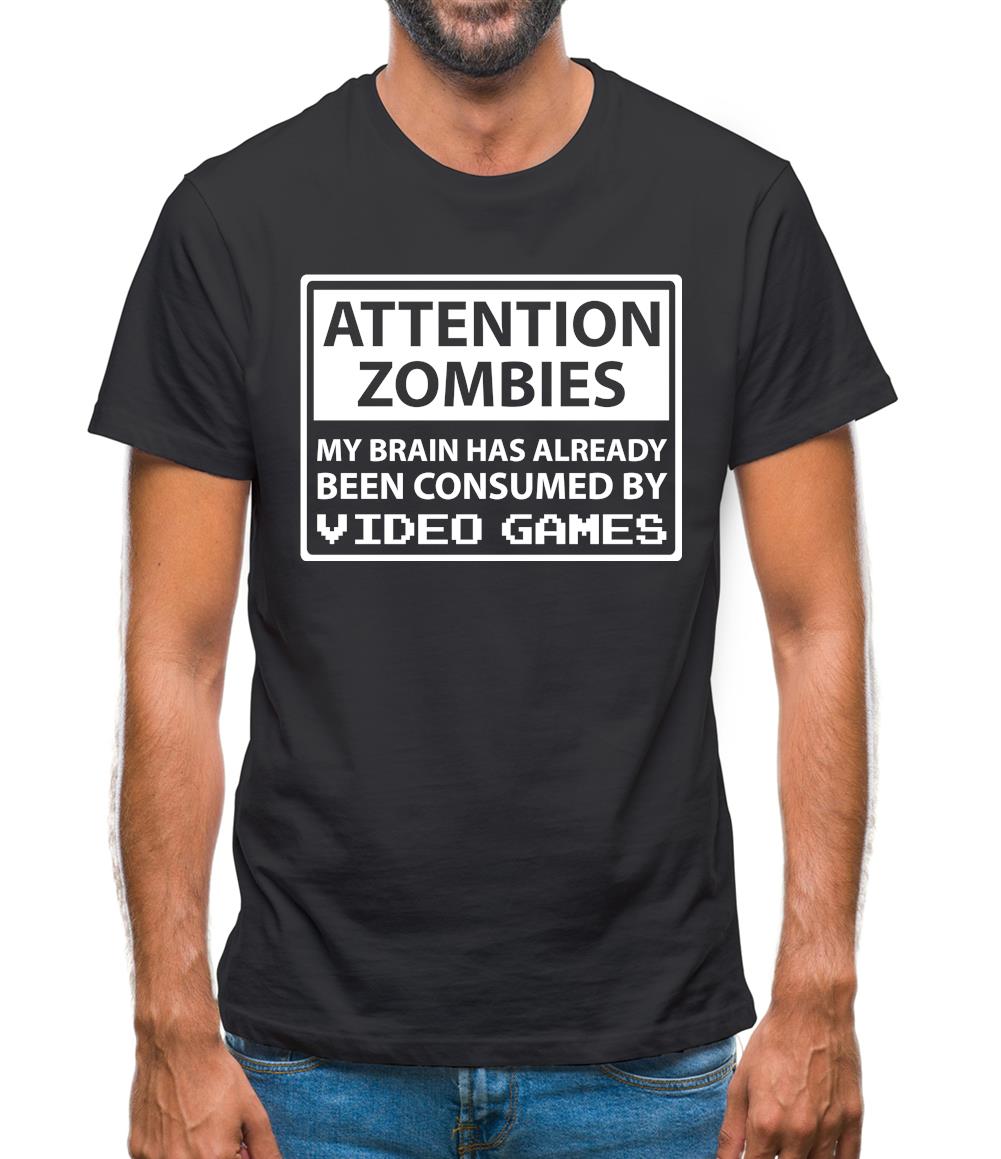 Attention Zombies - Brain Consumed By Video Games Mens T-Shirt Attention Zombies - Brain Consumed By Video Games Mens T-Shirt