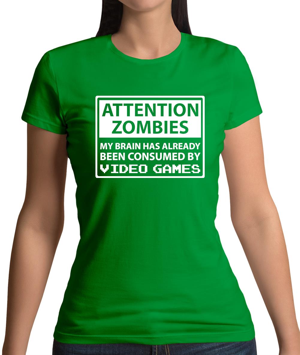 Attention Zombies - Brain Consumed By Video Games Womens T-Shirt Attention Zombies - Brain Consumed By Video Games Womens T-Shirt
