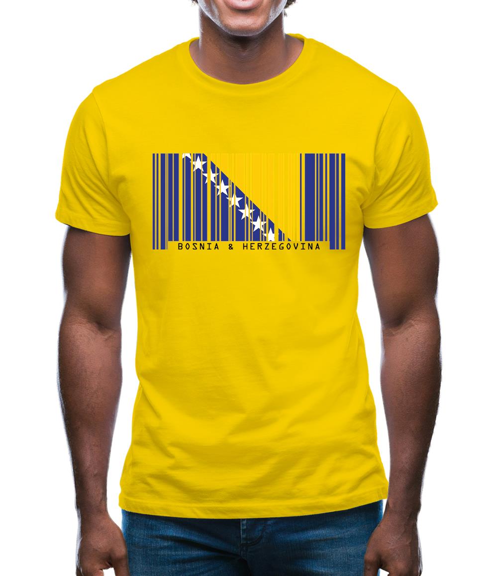 Bosnia And Herzegovina  Barcode Style Flag Mens T-Shirt Bosnia And Herzegovina  Barcode Style Flag Mens T-Shirt
