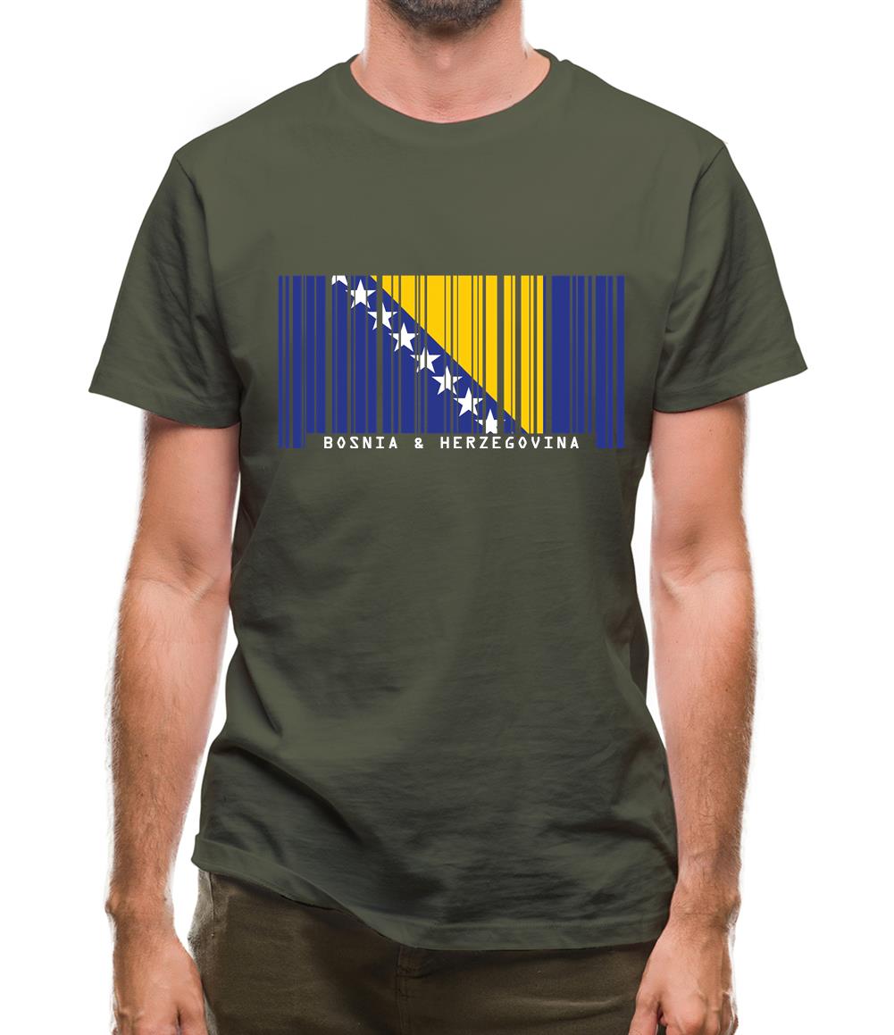 Bosnia And Herzegovina  Barcode Style Flag Mens T-Shirt Bosnia And Herzegovina  Barcode Style Flag Mens T-Shirt