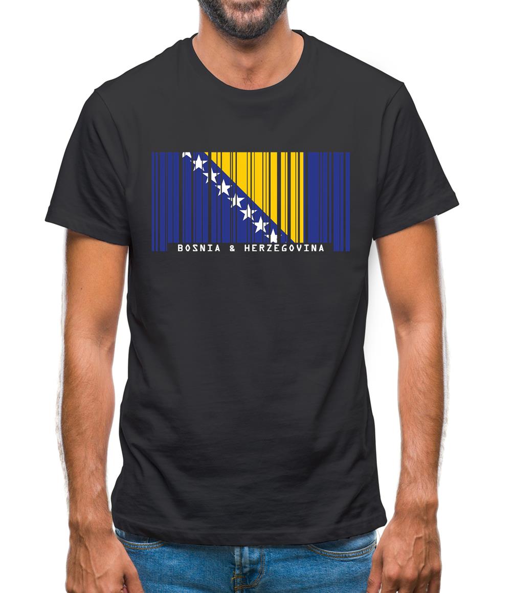 Bosnia And Herzegovina  Barcode Style Flag Mens T-Shirt Bosnia And Herzegovina  Barcode Style Flag Mens T-Shirt