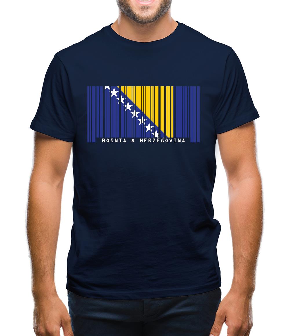 Bosnia And Herzegovina  Barcode Style Flag Mens T-Shirt Bosnia And Herzegovina  Barcode Style Flag Mens T-Shirt