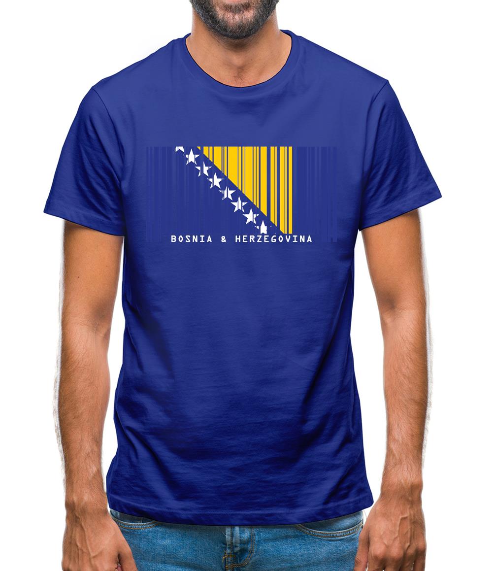 Bosnia And Herzegovina  Barcode Style Flag Mens T-Shirt Bosnia And Herzegovina  Barcode Style Flag Mens T-Shirt