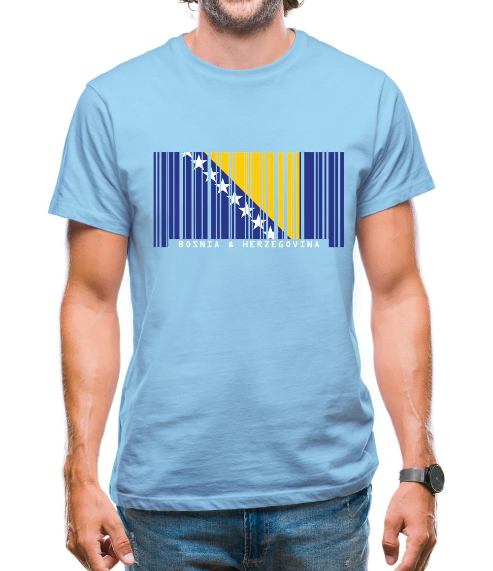 Bosnia And Herzegovina  Barcode Style Flag Mens T-Shirt Bosnia And Herzegovina  Barcode Style Flag Mens T-Shirt