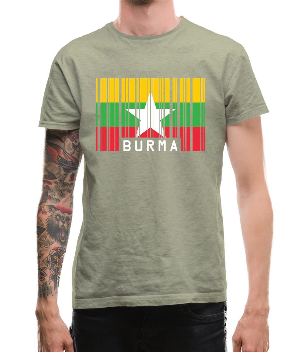 Burma Myanmar  Barcode Style Flag Mens T-Shirt Burma Myanmar  Barcode Style Flag Mens T-Shirt