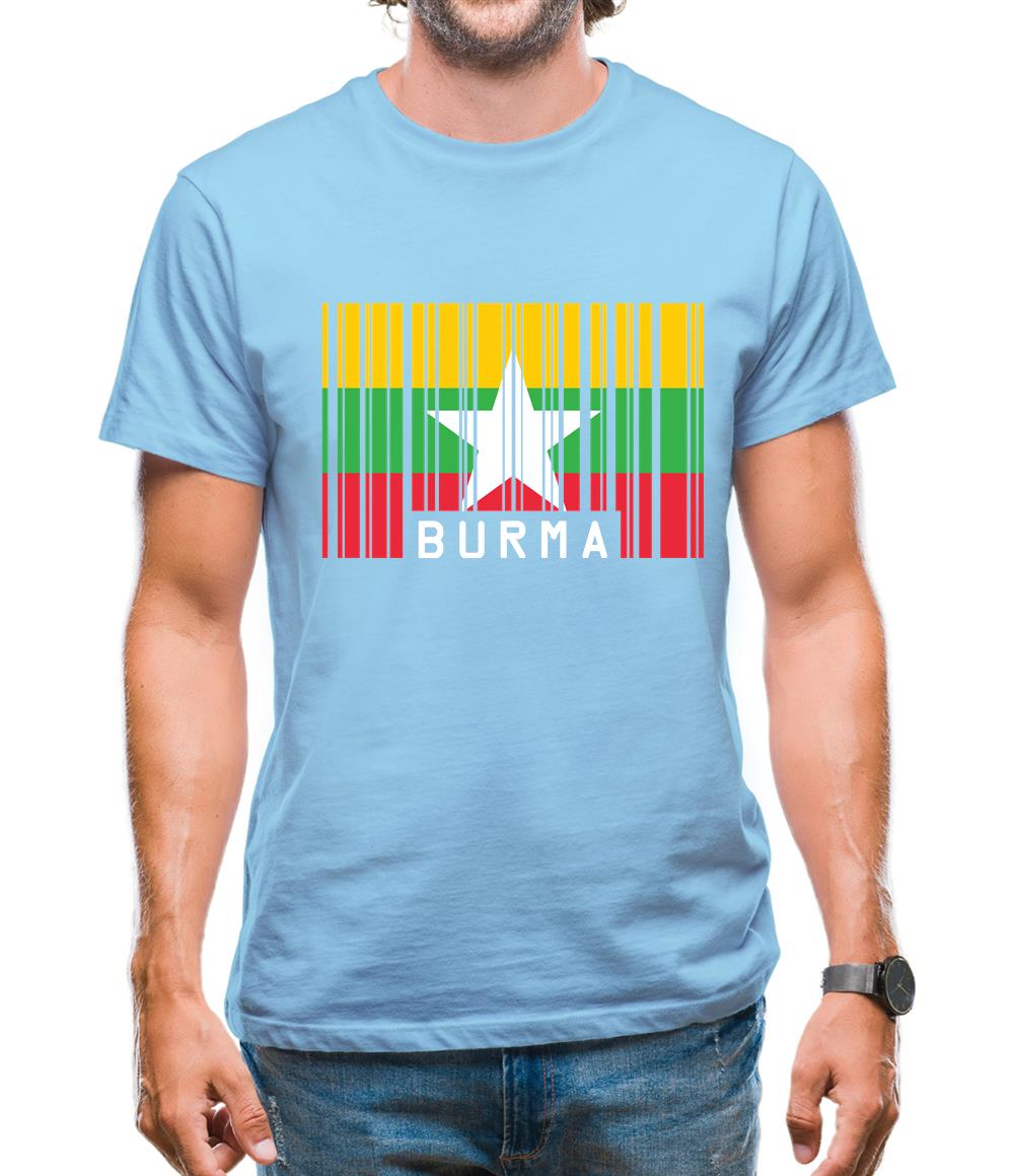 Burma Myanmar  Barcode Style Flag Mens T-Shirt Burma Myanmar  Barcode Style Flag Mens T-Shirt