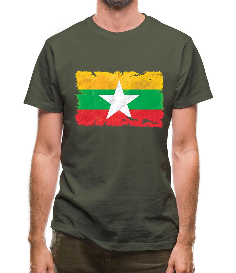 Burma Myanmar Grunge Style Flag Mens T-Shirt Burma Myanmar Grunge Style Flag Mens T-Shirt