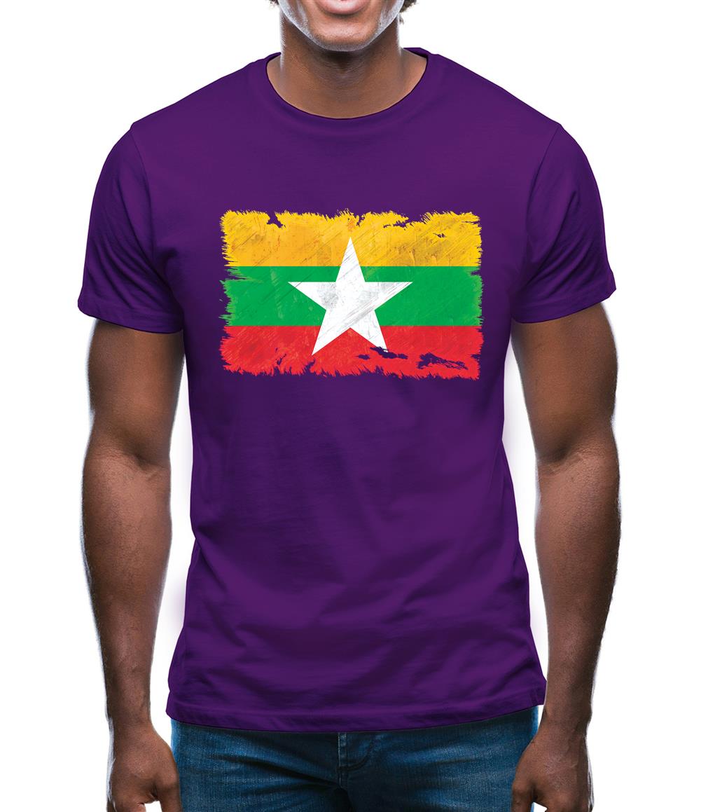 Burma Myanmar Grunge Style Flag Mens T-Shirt Burma Myanmar Grunge Style Flag Mens T-Shirt