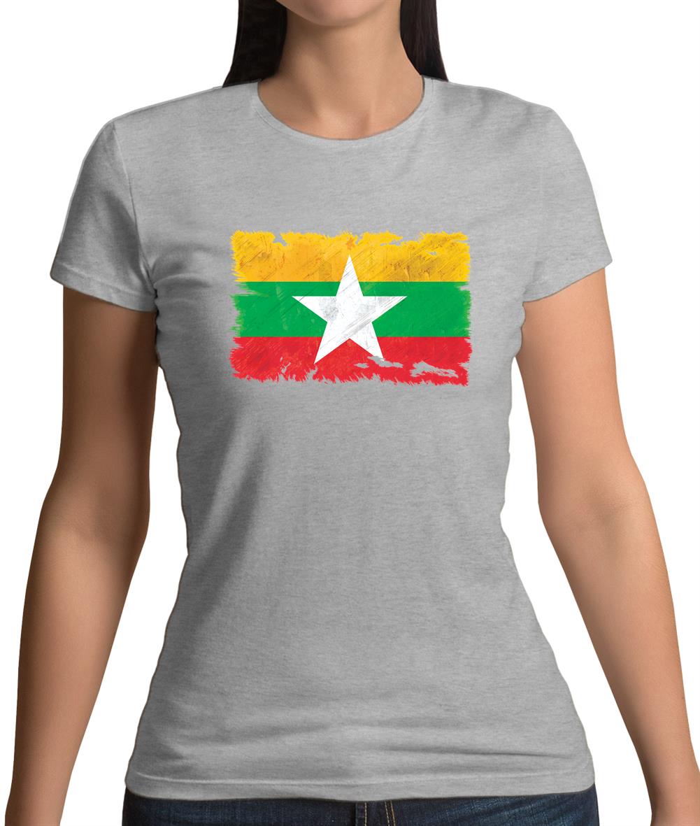 Burma Myanmar Grunge Style Flag Womens T-Shirt Burma Myanmar Grunge Style Flag Womens T-Shirt