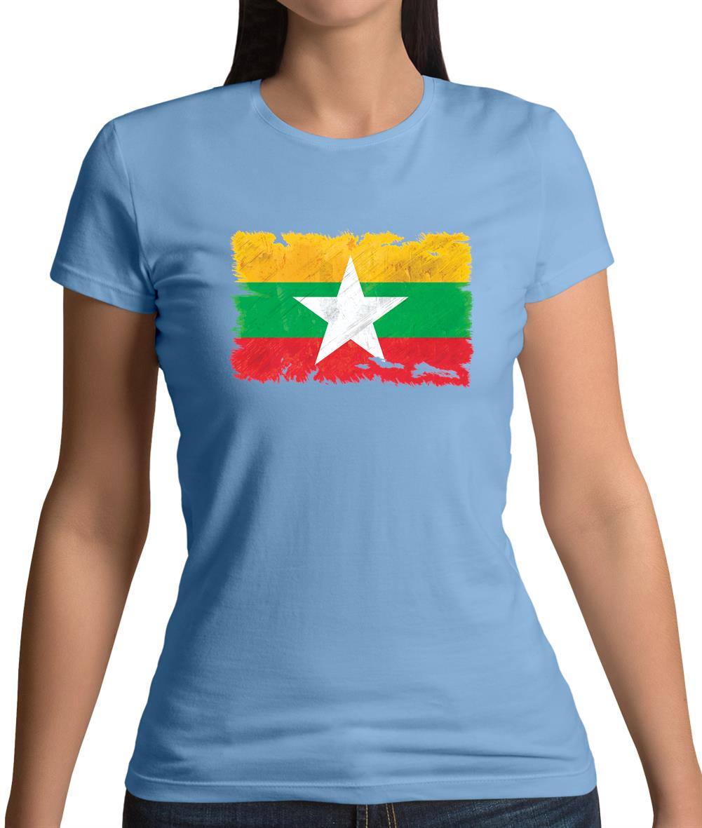 Burma Myanmar Grunge Style Flag Womens T-Shirt Burma Myanmar Grunge Style Flag Womens T-Shirt