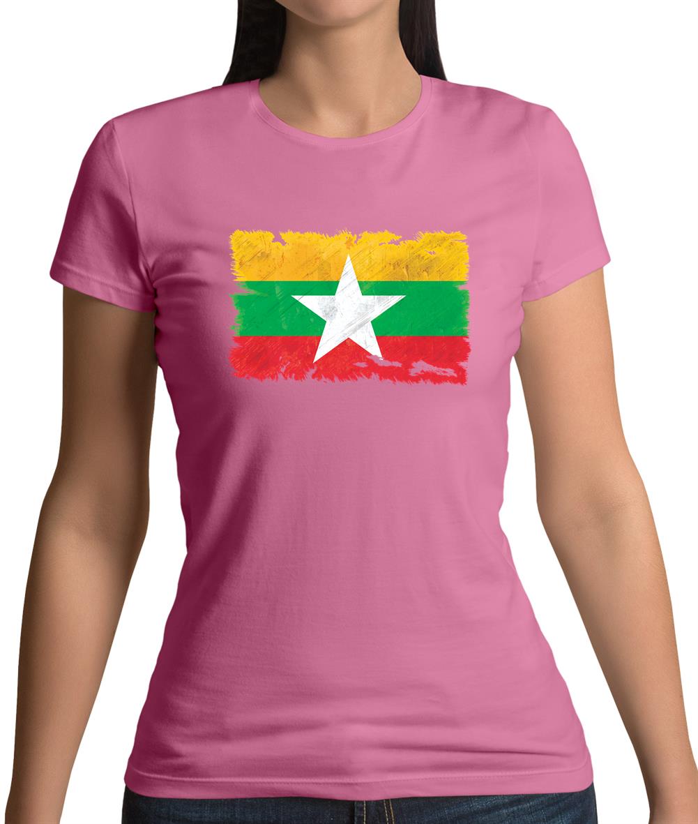 Burma Myanmar Grunge Style Flag Womens T-Shirt Burma Myanmar Grunge Style Flag Womens T-Shirt
