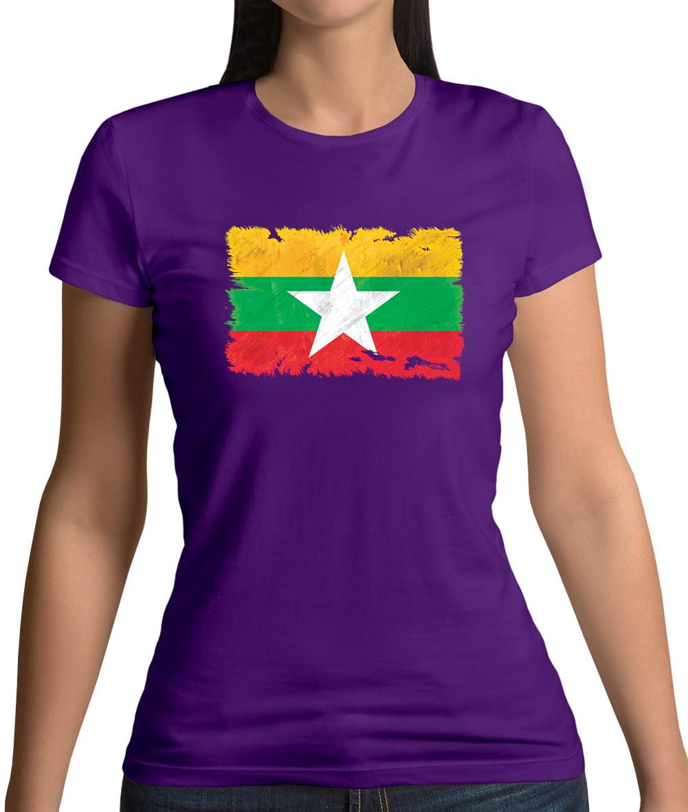 Burma Myanmar Grunge Style Flag Womens T-Shirt Burma Myanmar Grunge Style Flag Womens T-Shirt