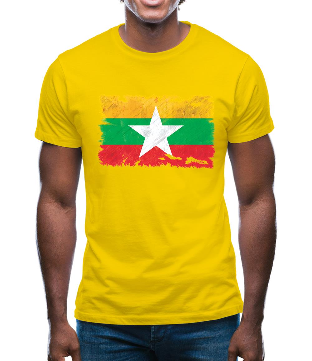 Burma Myanmar Grunge Style Flag Mens T-Shirt Burma Myanmar Grunge Style Flag Mens T-Shirt
