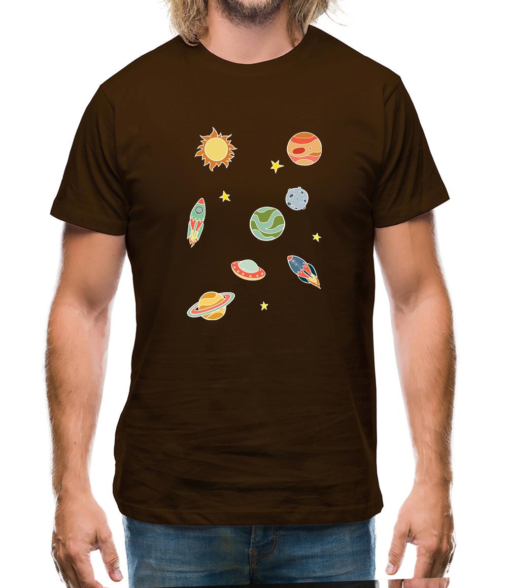 Cartoon Space Scene Mens T-Shirt Cartoon Space Scene Mens T-Shirt