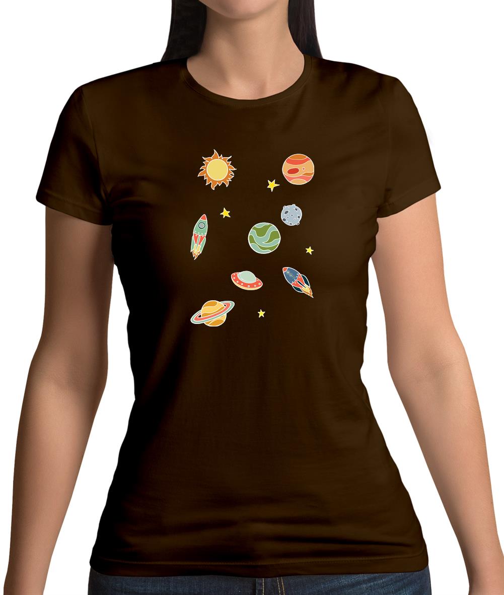 Cartoon Space Scene Womens T-Shirt Cartoon Space Scene Womens T-Shirt