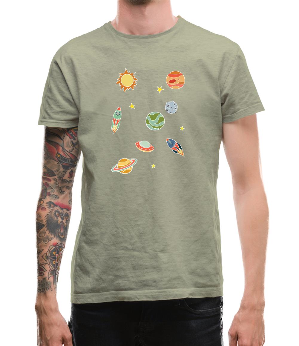 Cartoon Space Scene Mens T-Shirt Cartoon Space Scene Mens T-Shirt