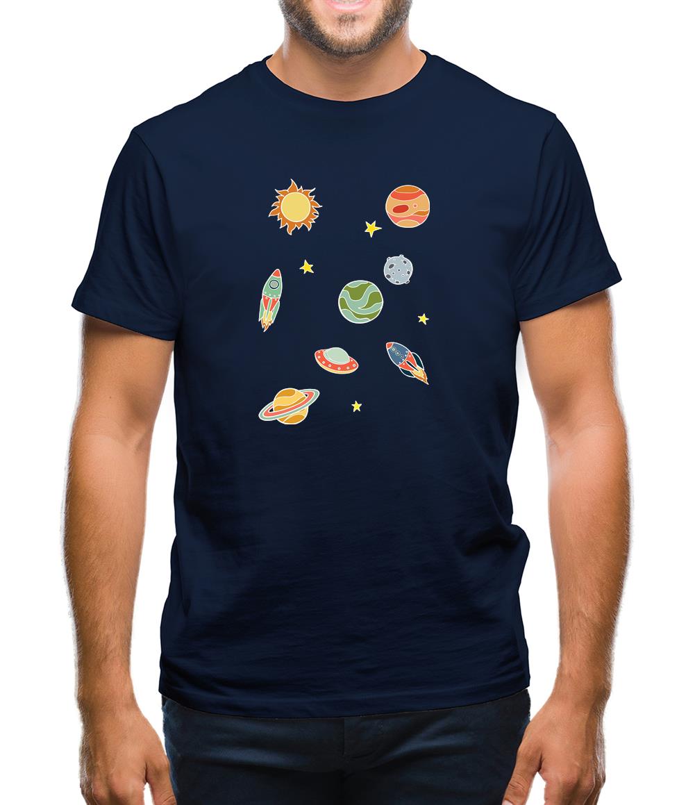 Cartoon Space Scene Mens T-Shirt Cartoon Space Scene Mens T-Shirt