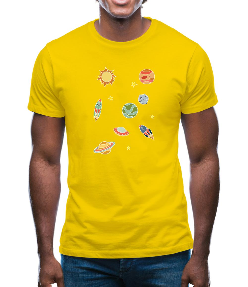 Cartoon Space Scene Mens T-Shirt Cartoon Space Scene Mens T-Shirt