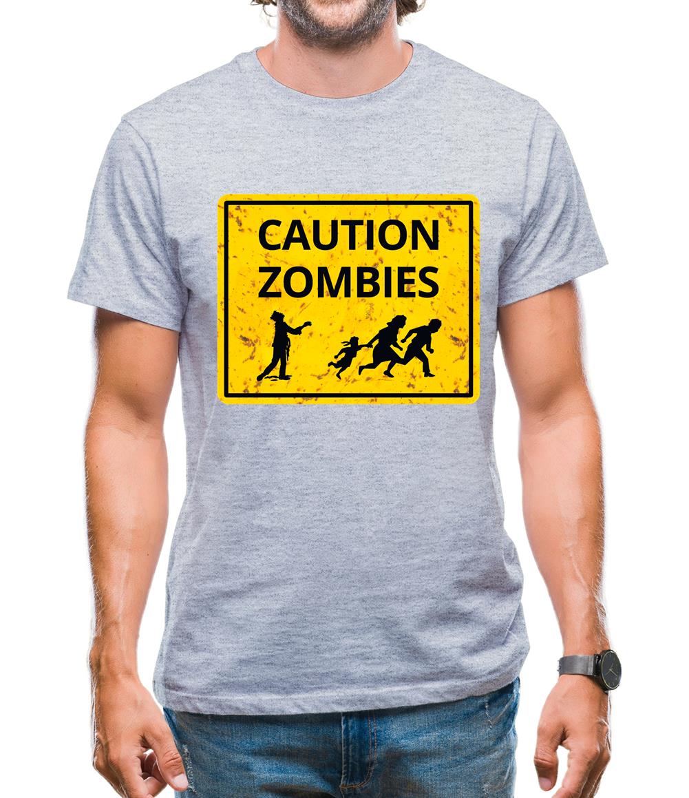Caution Zombies Road Sign Mens T-Shirt Caution Zombies Road Sign Mens T-Shirt