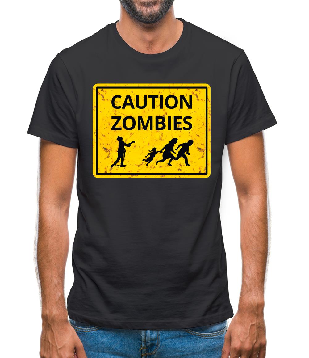 Caution Zombies Road Sign Mens T-Shirt Caution Zombies Road Sign Mens T-Shirt
