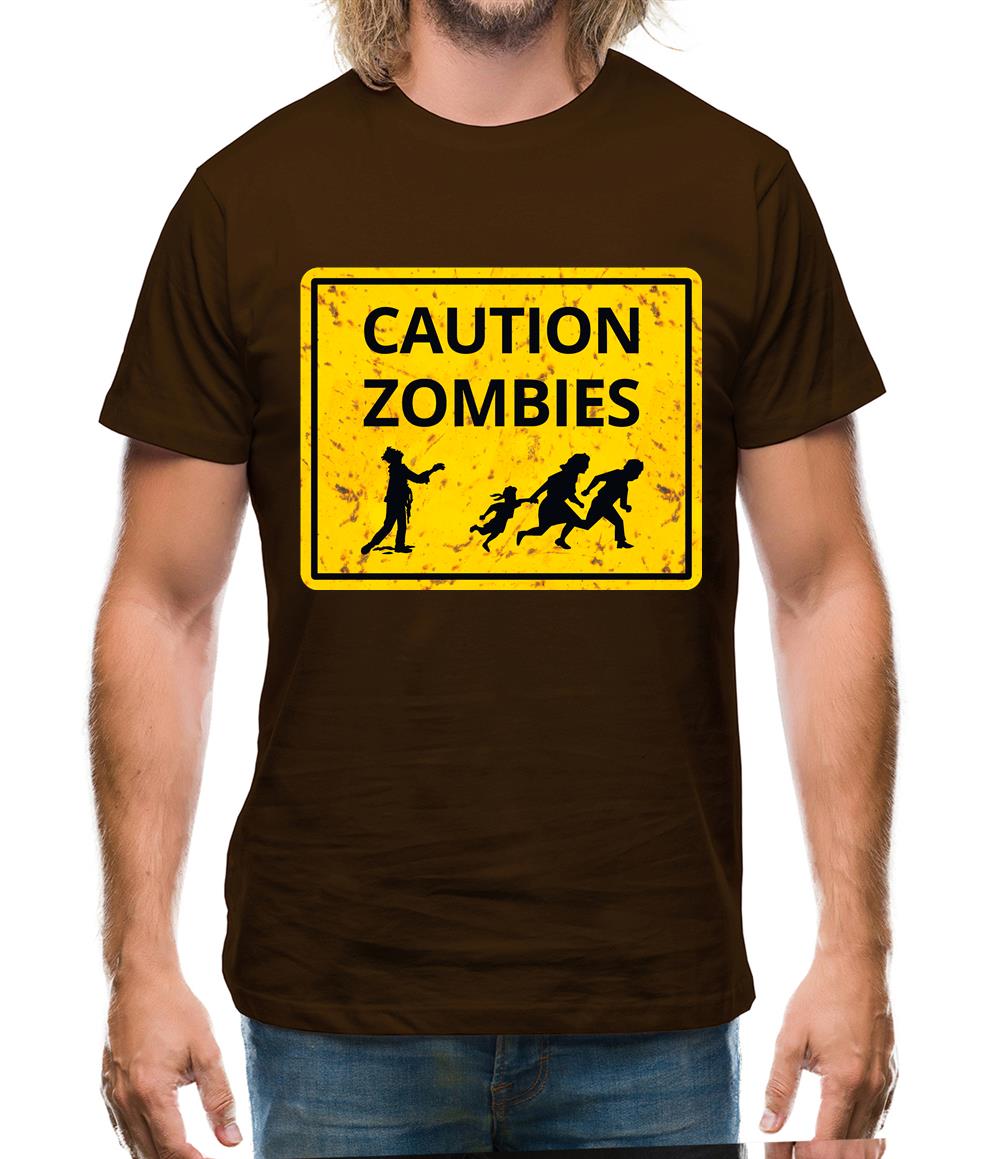 Caution Zombies Road Sign Mens T-Shirt Caution Zombies Road Sign Mens T-Shirt