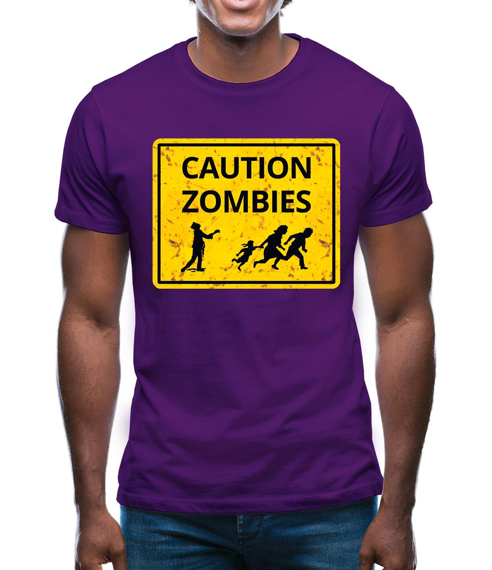 Caution Zombies Road Sign Mens T-Shirt Caution Zombies Road Sign Mens T-Shirt