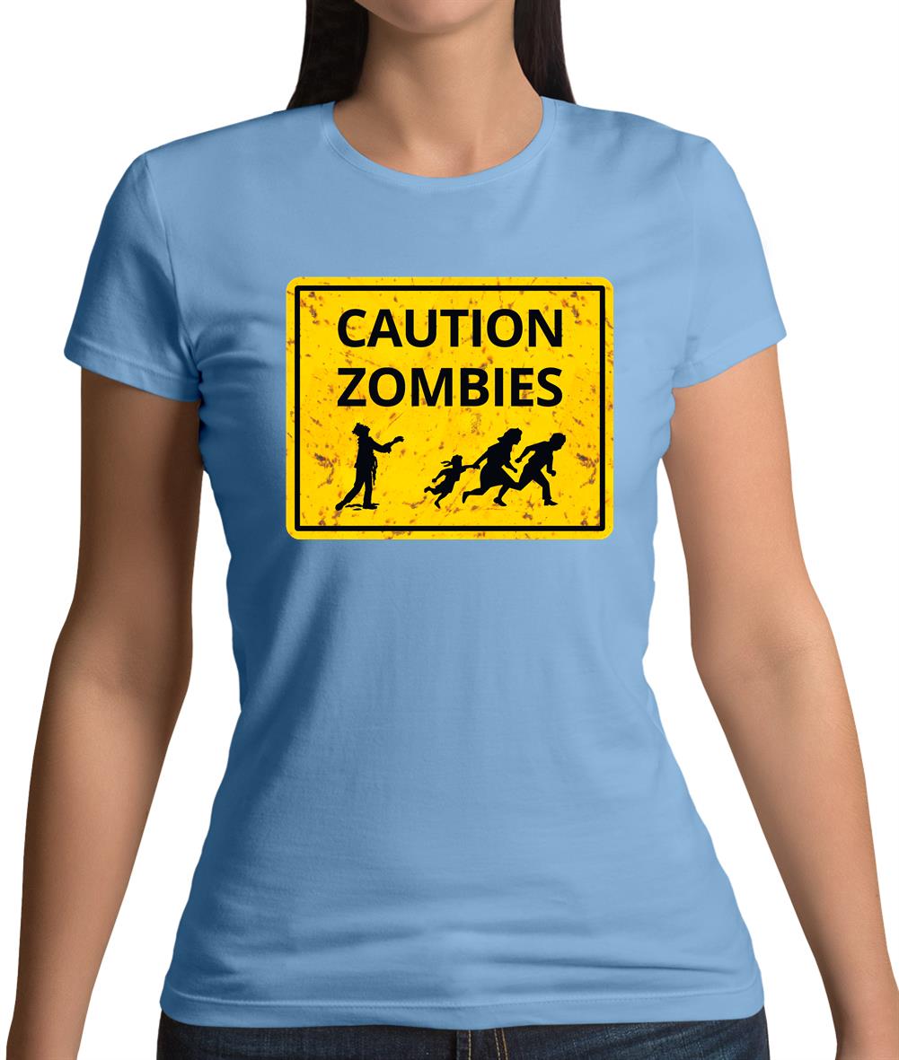 Caution Zombies Road Sign Womens T-Shirt Caution Zombies Road Sign Womens T-Shirt