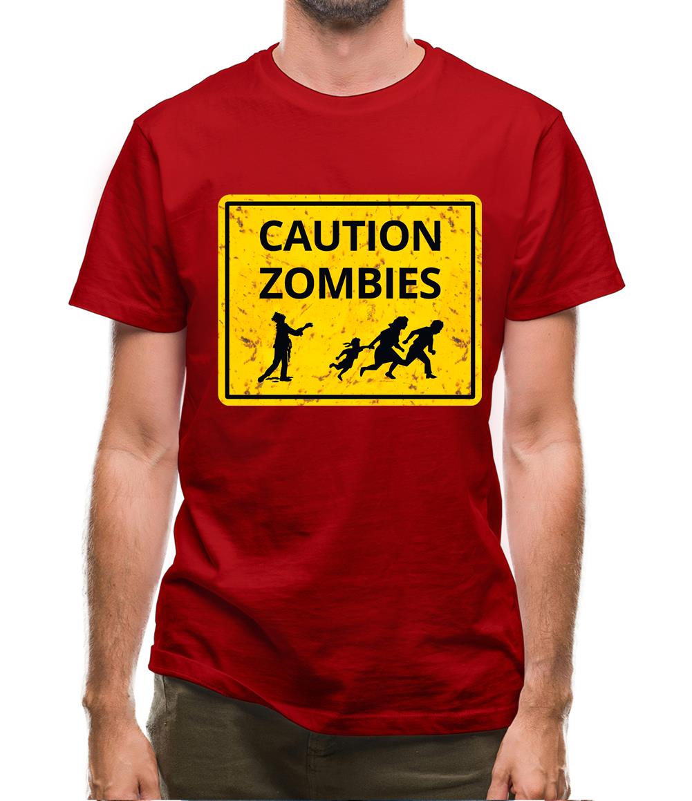 Caution Zombies Road Sign Mens T-Shirt Caution Zombies Road Sign Mens T-Shirt