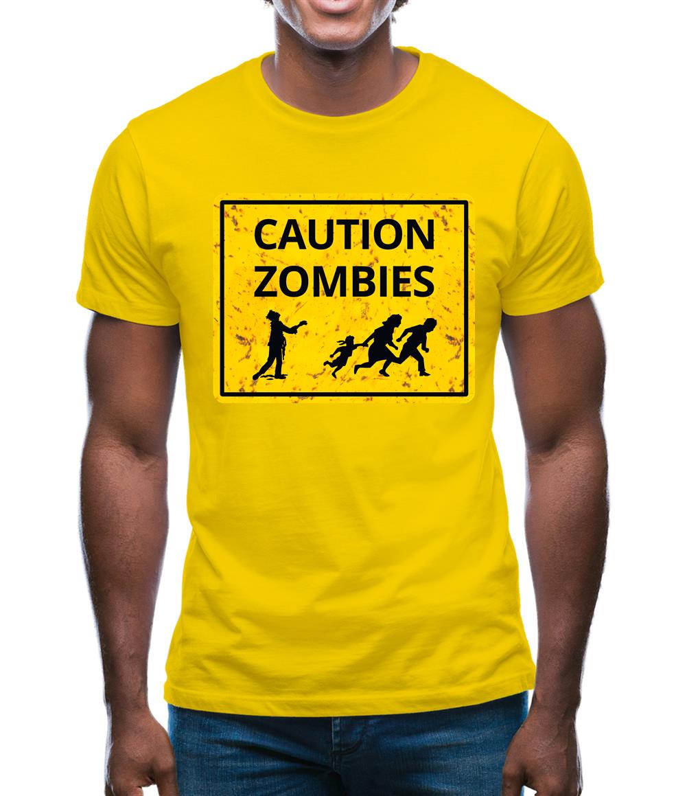 Caution Zombies Road Sign Mens T-Shirt Caution Zombies Road Sign Mens T-Shirt