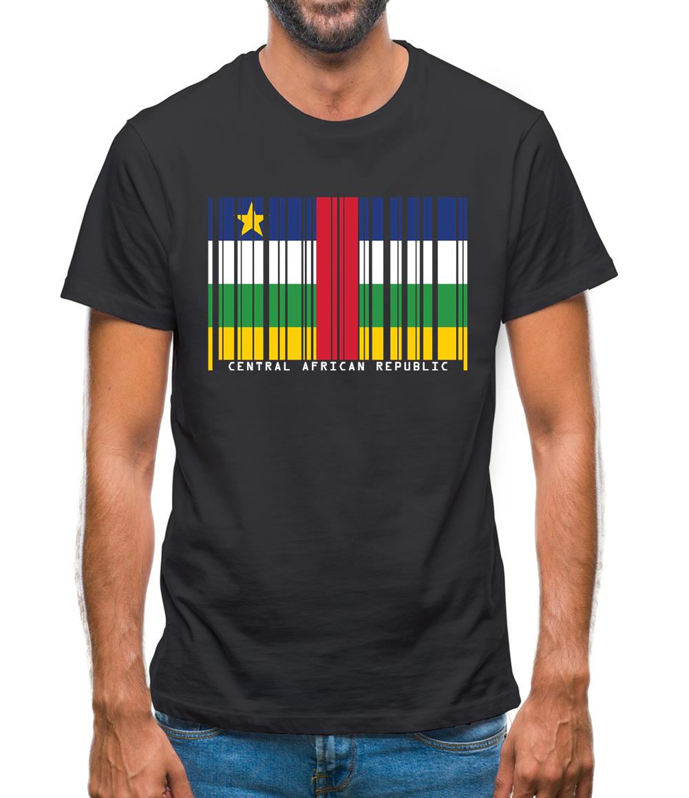 Central African Republic  Barcode Style Flag Mens T-Shirt Central African Republic  Barcode Style Flag Mens T-Shirt
