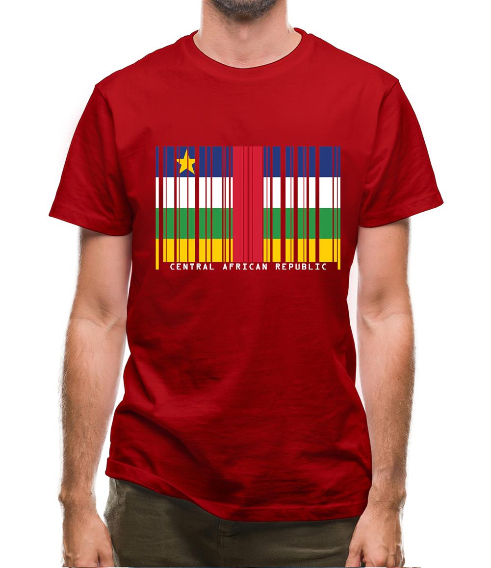 Central African Republic  Barcode Style Flag Mens T-Shirt Central African Republic  Barcode Style Flag Mens T-Shirt