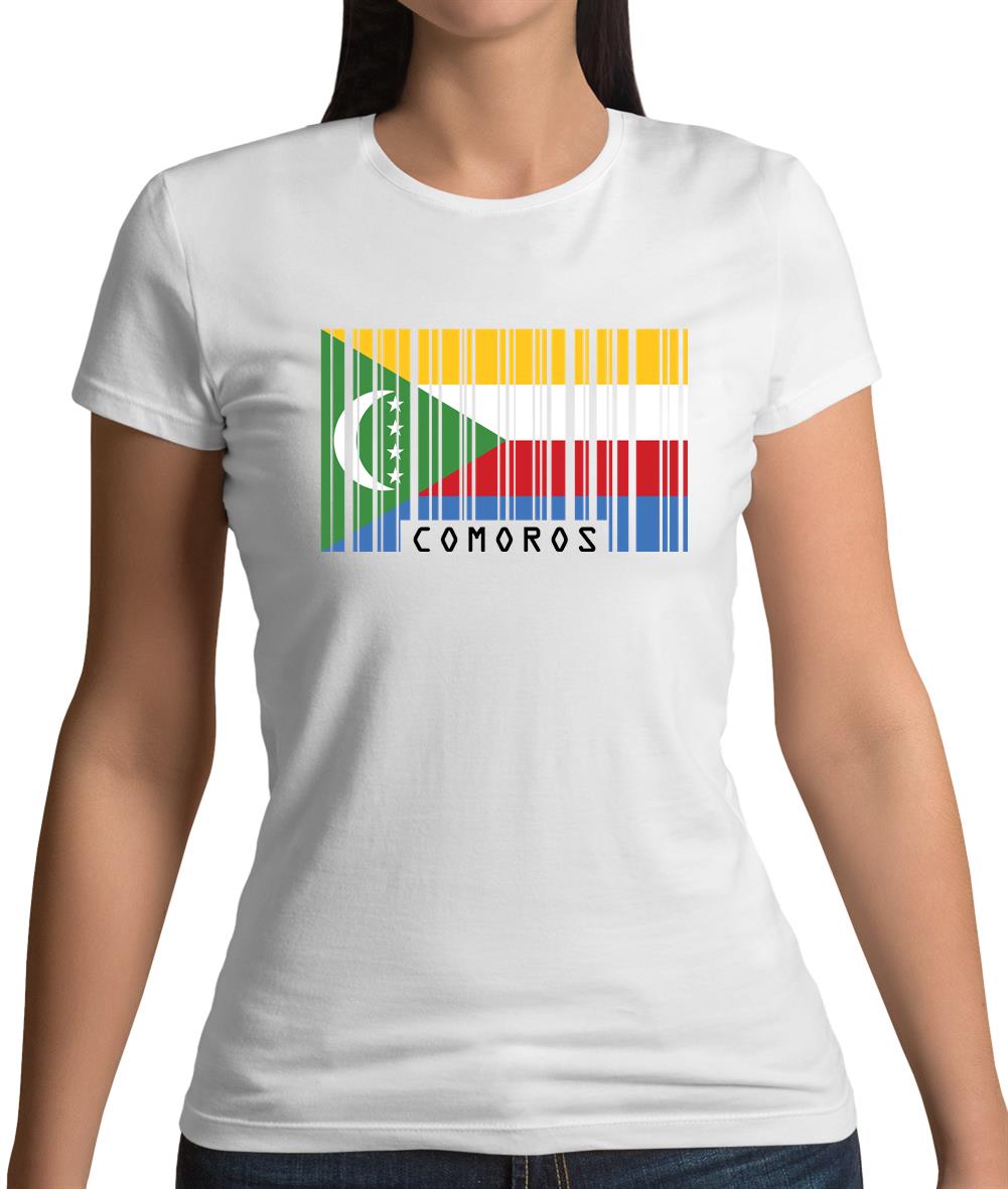 Comoros Barcode Style Flag Womens T-Shirt Comoros Barcode Style Flag Womens T-Shirt
