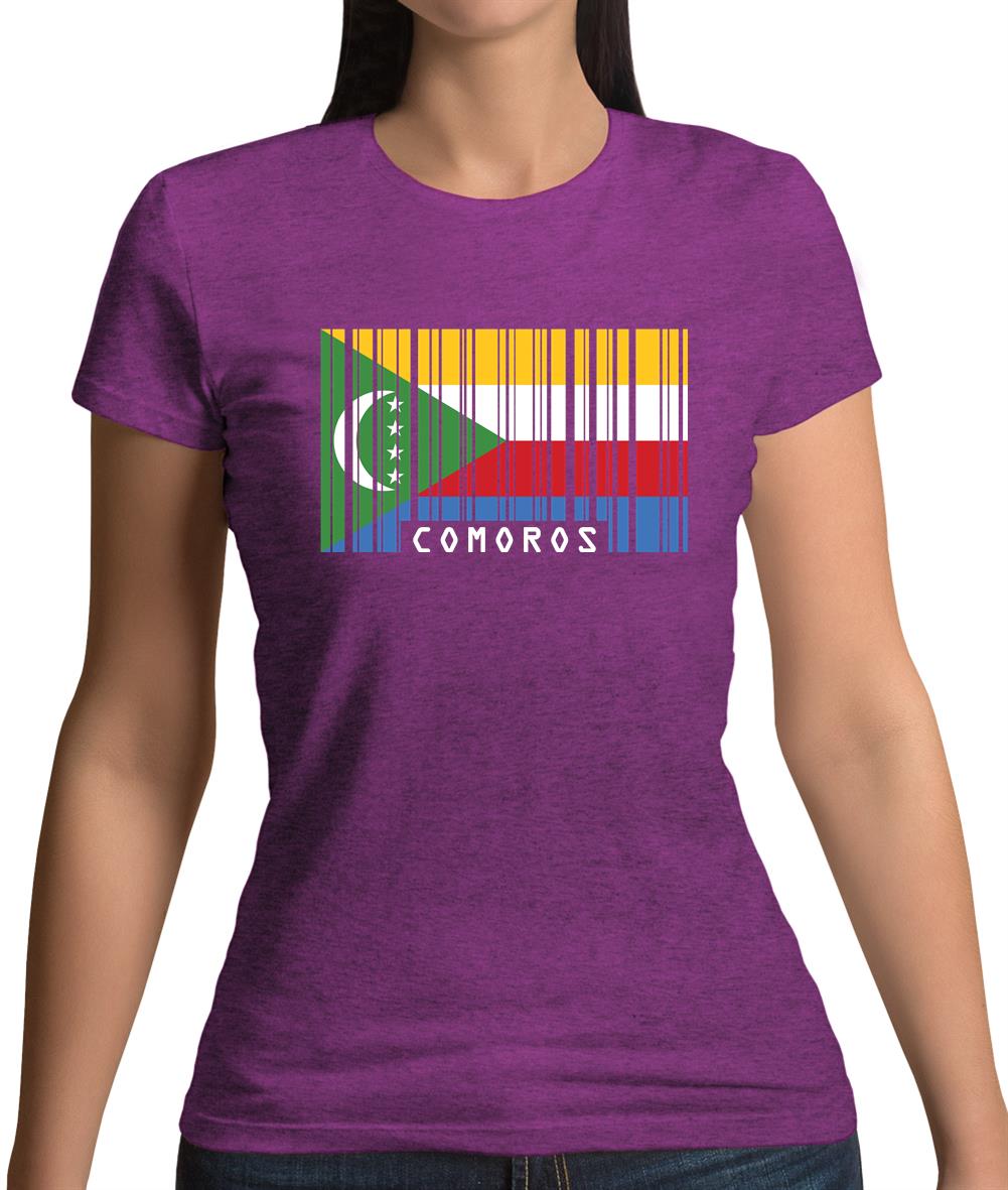 Comoros Barcode Style Flag Womens T-Shirt Comoros Barcode Style Flag Womens T-Shirt