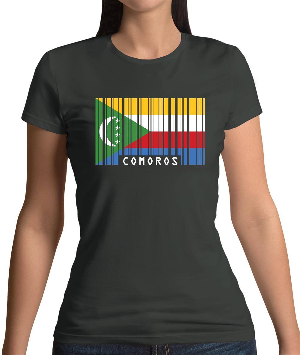 Comoros Barcode Style Flag Womens T-Shirt Comoros Barcode Style Flag Womens T-Shirt