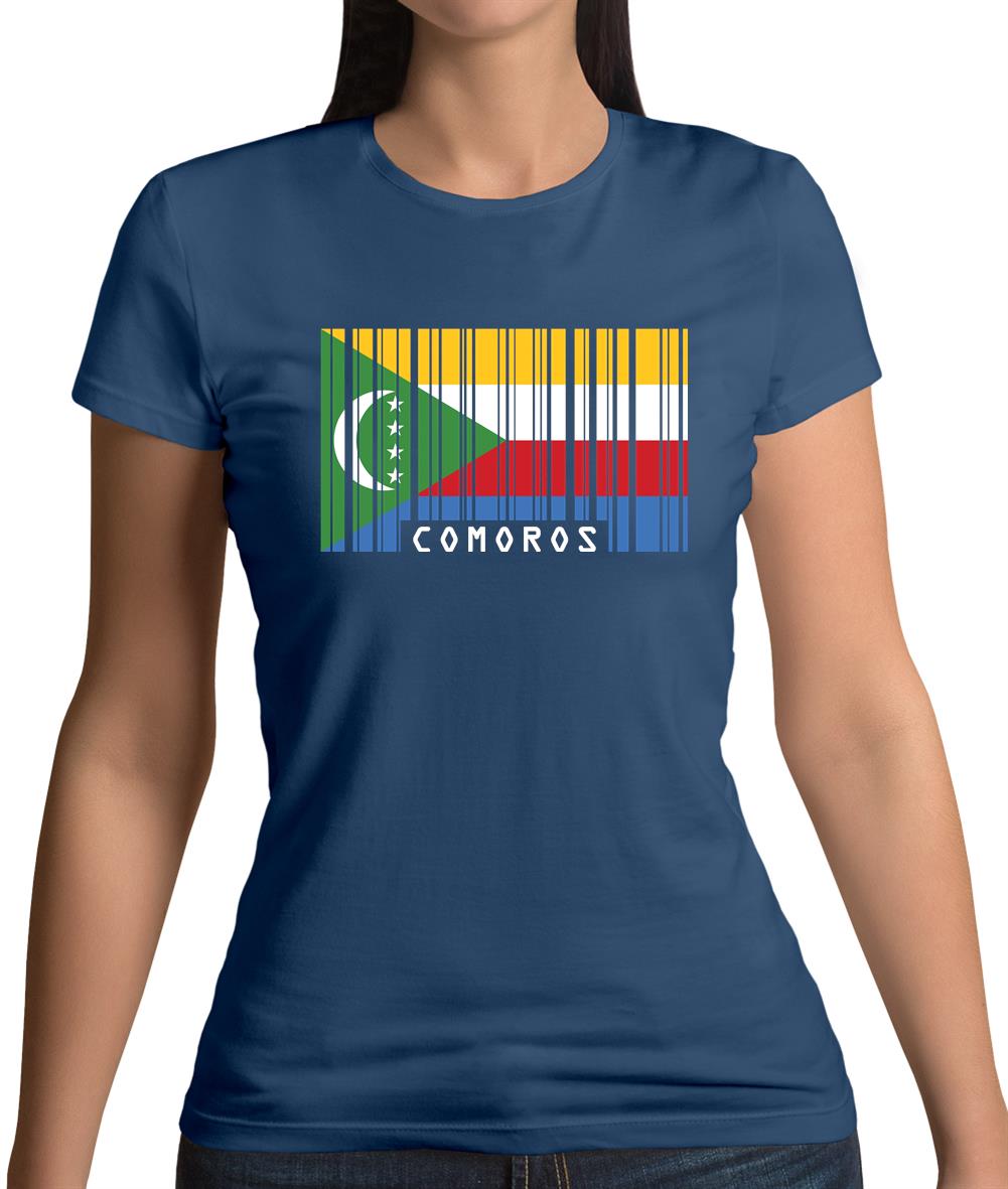 Comoros Barcode Style Flag Womens T-Shirt Comoros Barcode Style Flag Womens T-Shirt