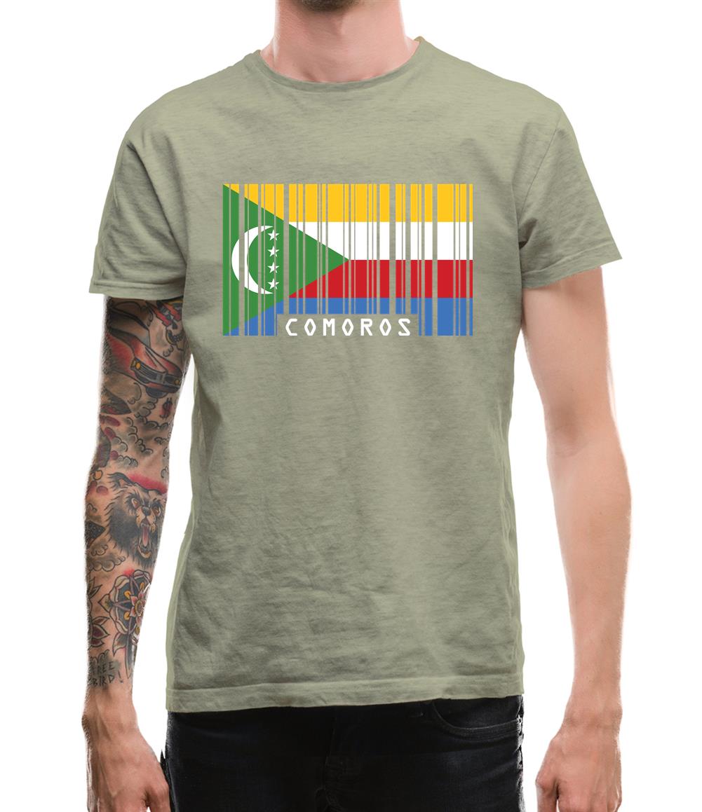 Comoros Barcode Style Flag Mens T-Shirt Comoros Barcode Style Flag Mens T-Shirt