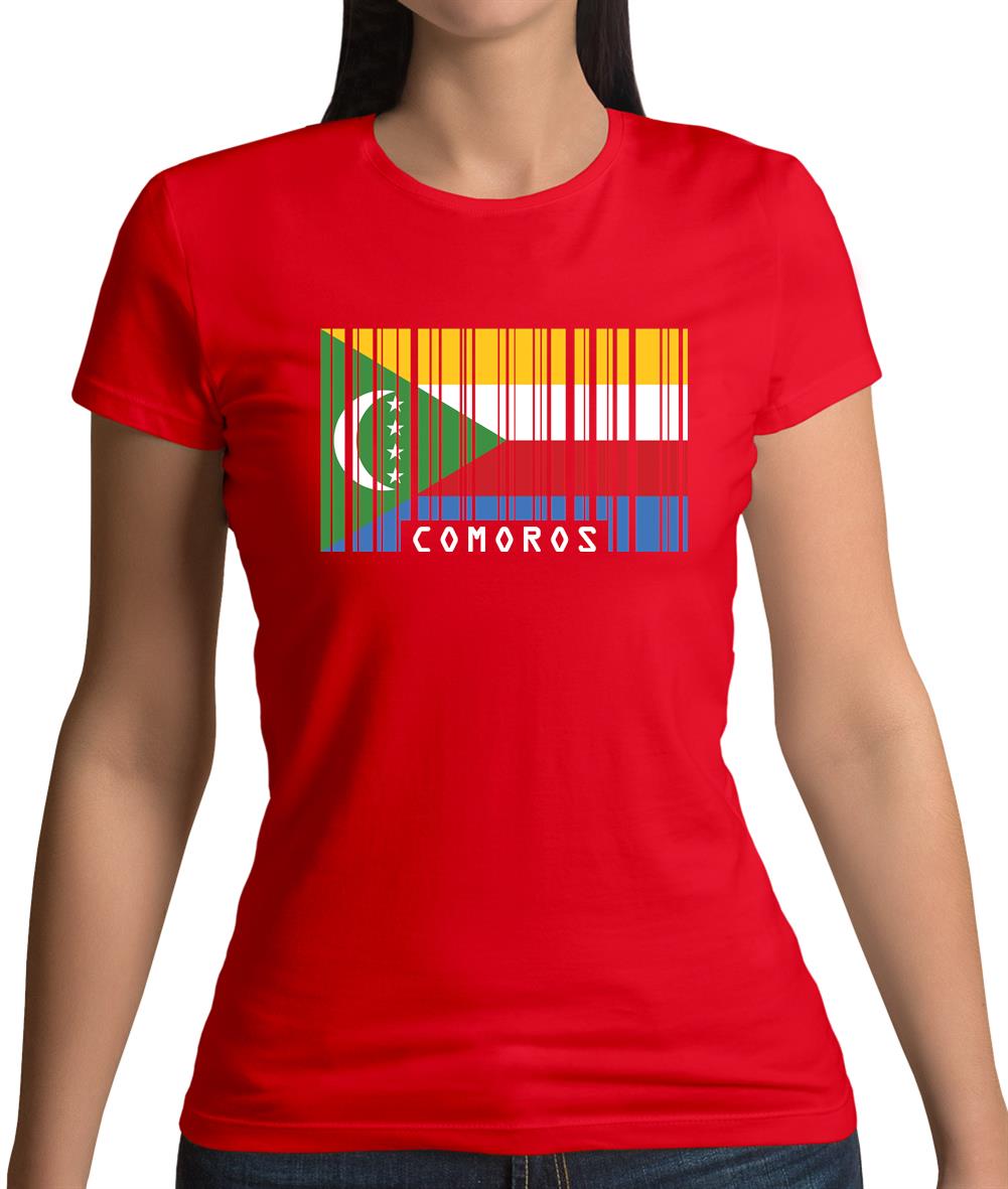 Comoros Barcode Style Flag Womens T-Shirt Comoros Barcode Style Flag Womens T-Shirt