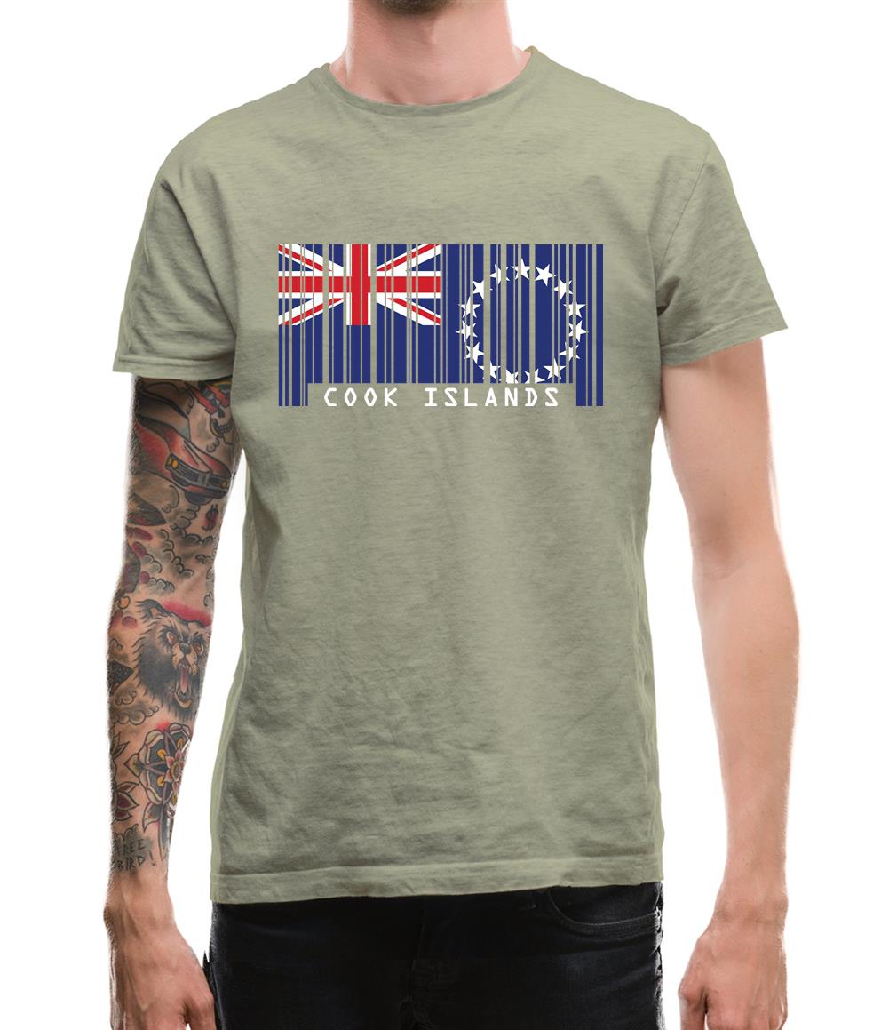 Cook Islands  Barcode Style Flag Mens T-Shirt Cook Islands  Barcode Style Flag Mens T-Shirt