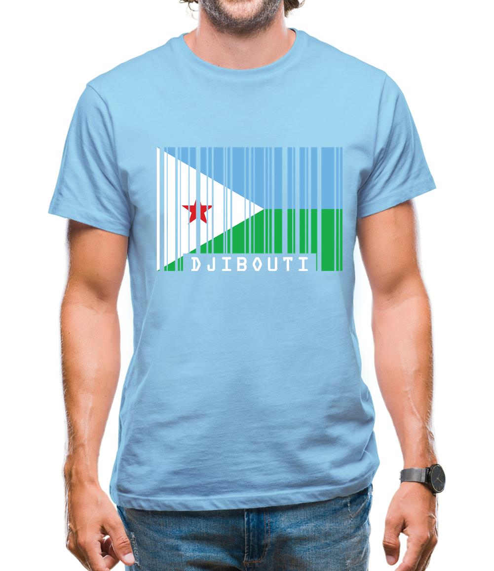 Djibouti Barcode Style Flag Mens T-Shirt Djibouti Barcode Style Flag Mens T-Shirt