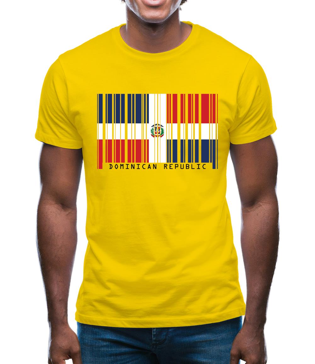 Dominican Republic  Barcode Style Flag Mens T-Shirt Dominican Republic  Barcode Style Flag Mens T-Shirt