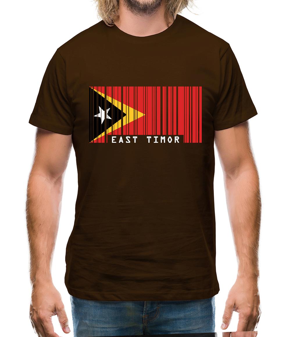 East Timor  Barcode Style Flag Mens T-Shirt East Timor  Barcode Style Flag Mens T-Shirt