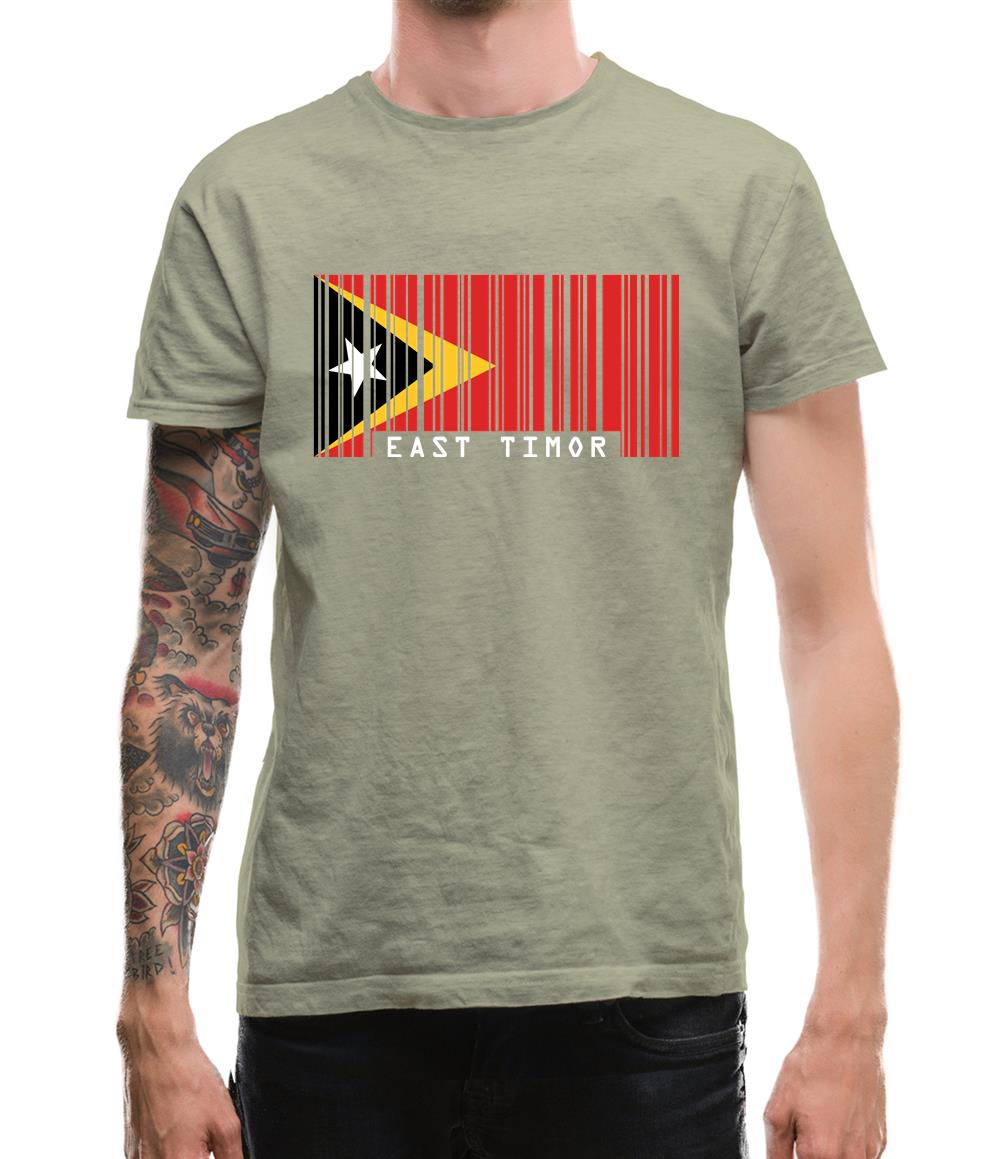 East Timor  Barcode Style Flag Mens T-Shirt East Timor  Barcode Style Flag Mens T-Shirt