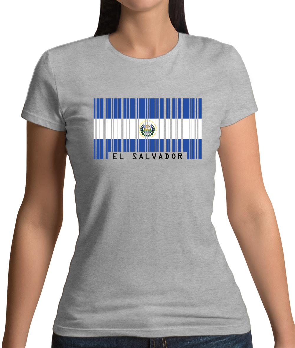 El Salvador  Barcode Style Flag Womens T-Shirt El Salvador  Barcode Style Flag Womens T-Shirt
