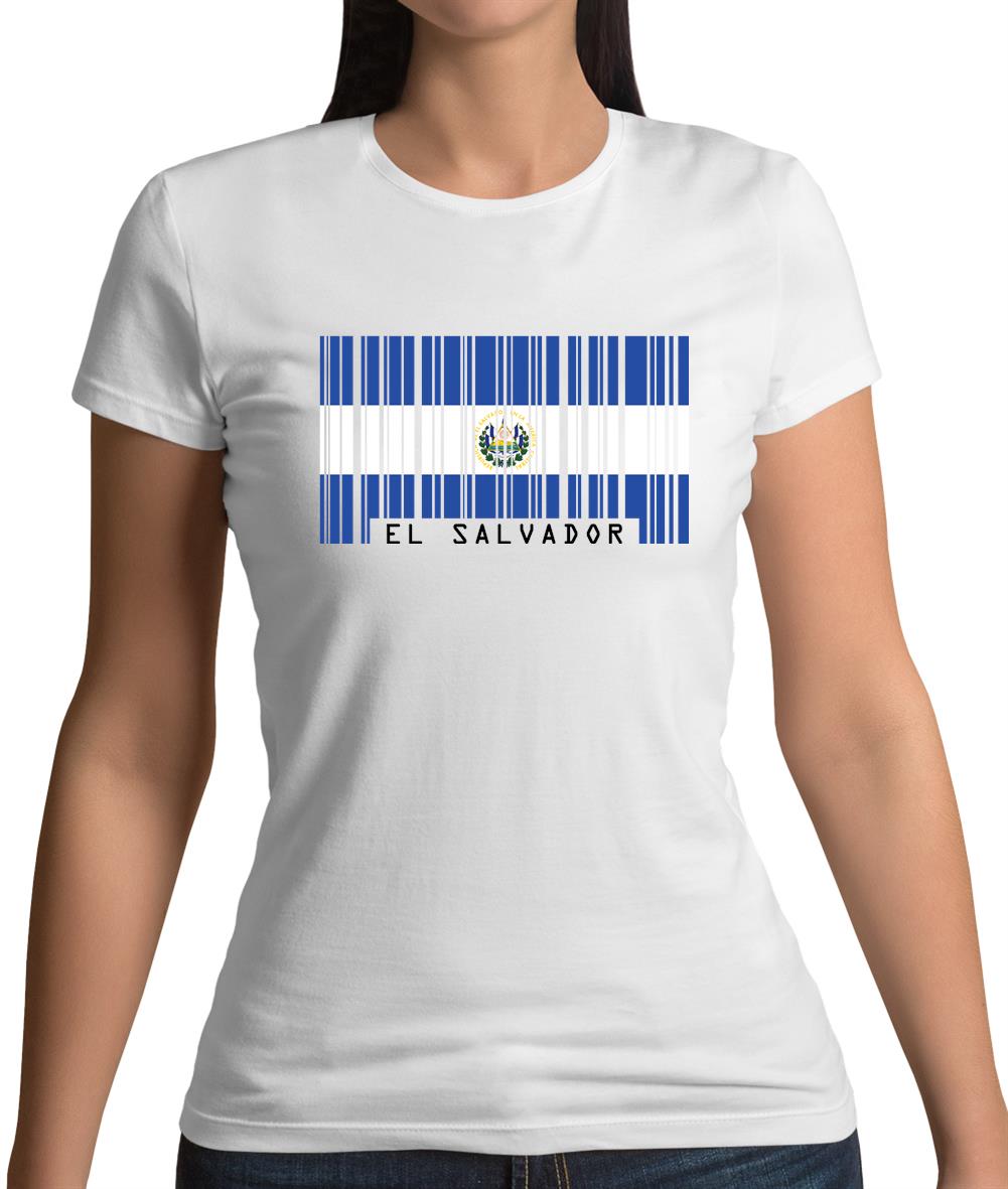 El Salvador  Barcode Style Flag Womens T-Shirt El Salvador  Barcode Style Flag Womens T-Shirt