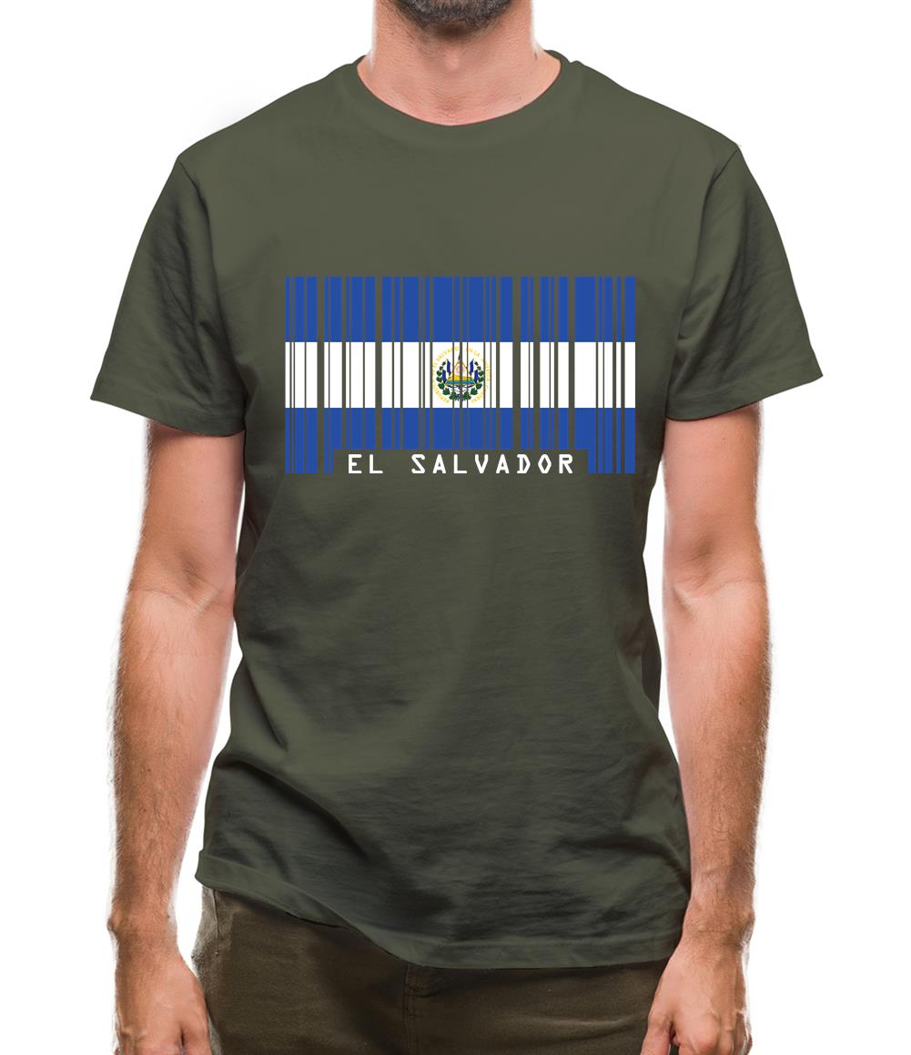 El Salvador  Barcode Style Flag Mens T-Shirt El Salvador  Barcode Style Flag Mens T-Shirt